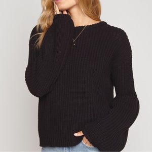 Amuse Society Bell Sleeve Black Cable Knit Sweater